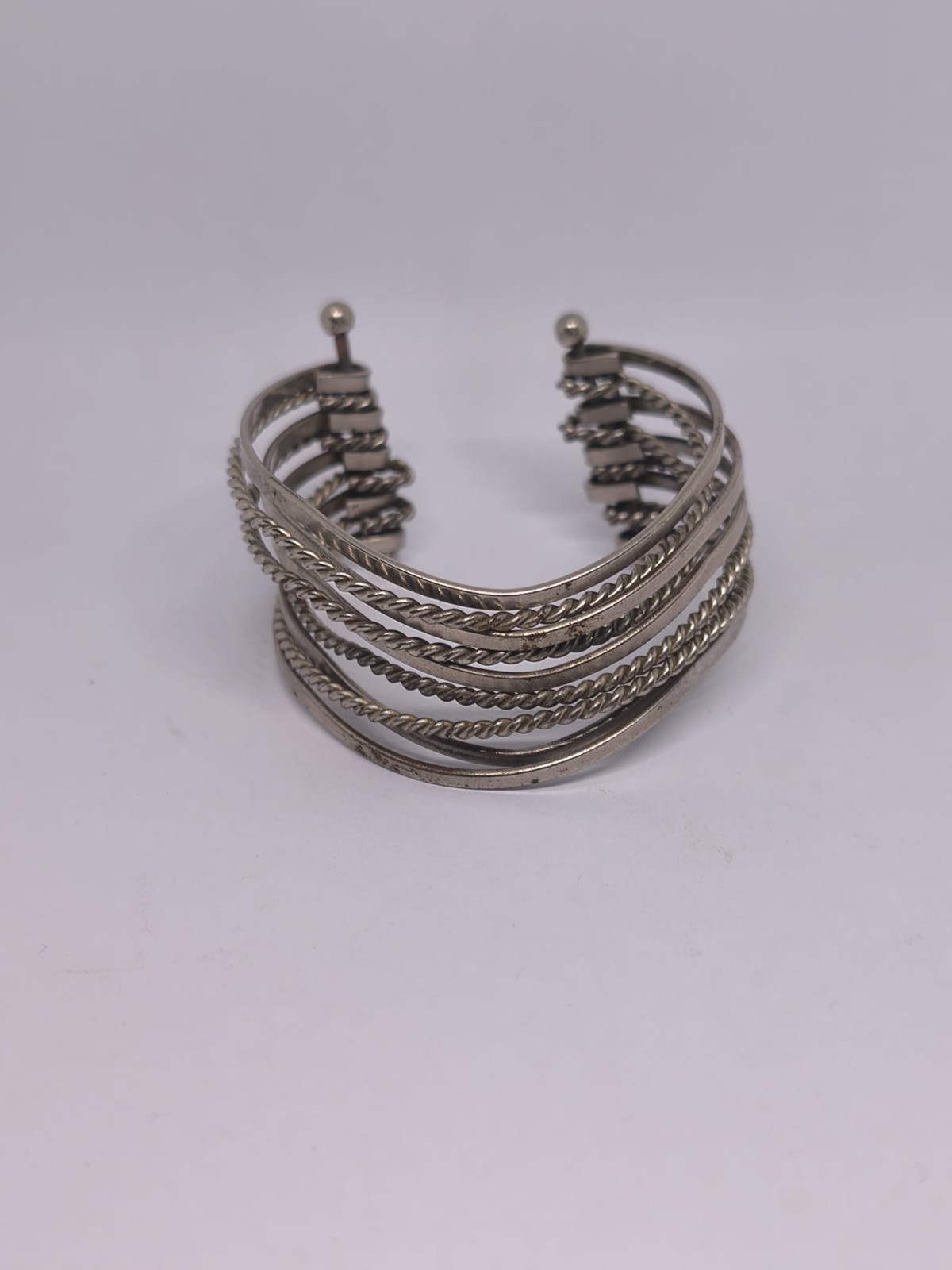 Vintage Silver Tone Multi Strand Cuff Bracelet Twisted Rope Open Bangle Boho