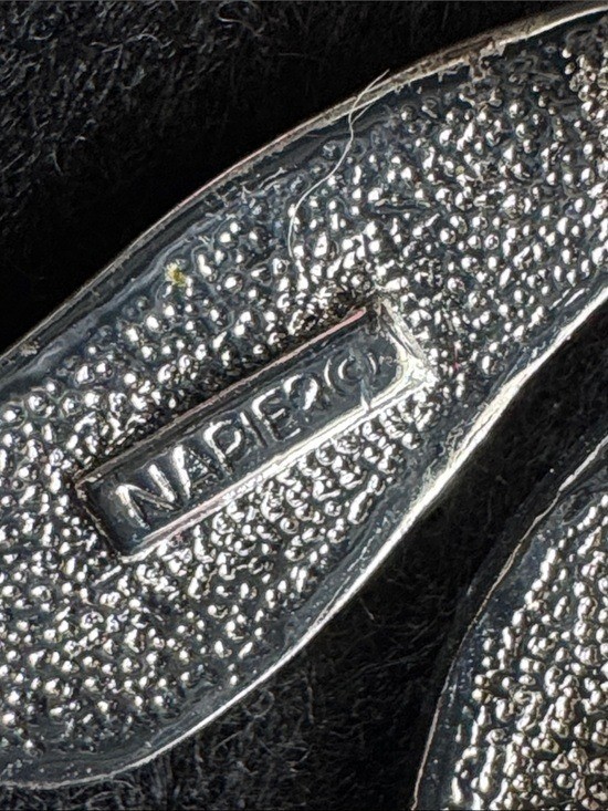 VTG Signed Napier Rhinestone Bow Brooch Silver Tone Ribbon Pin Crystal Pave MCM