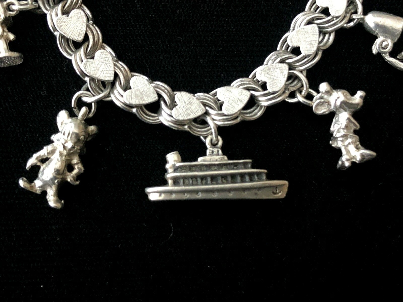 Vintage 1940s Sterling Silver Charm Bracelet Micky & Minnie Mouse
