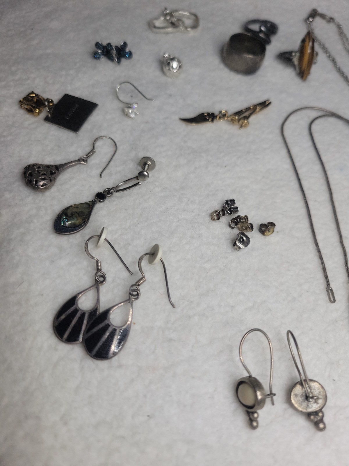 Lot Of Vintage Rings, Earrings, Chains Sterling 925 Italy Non Magnetic 44g