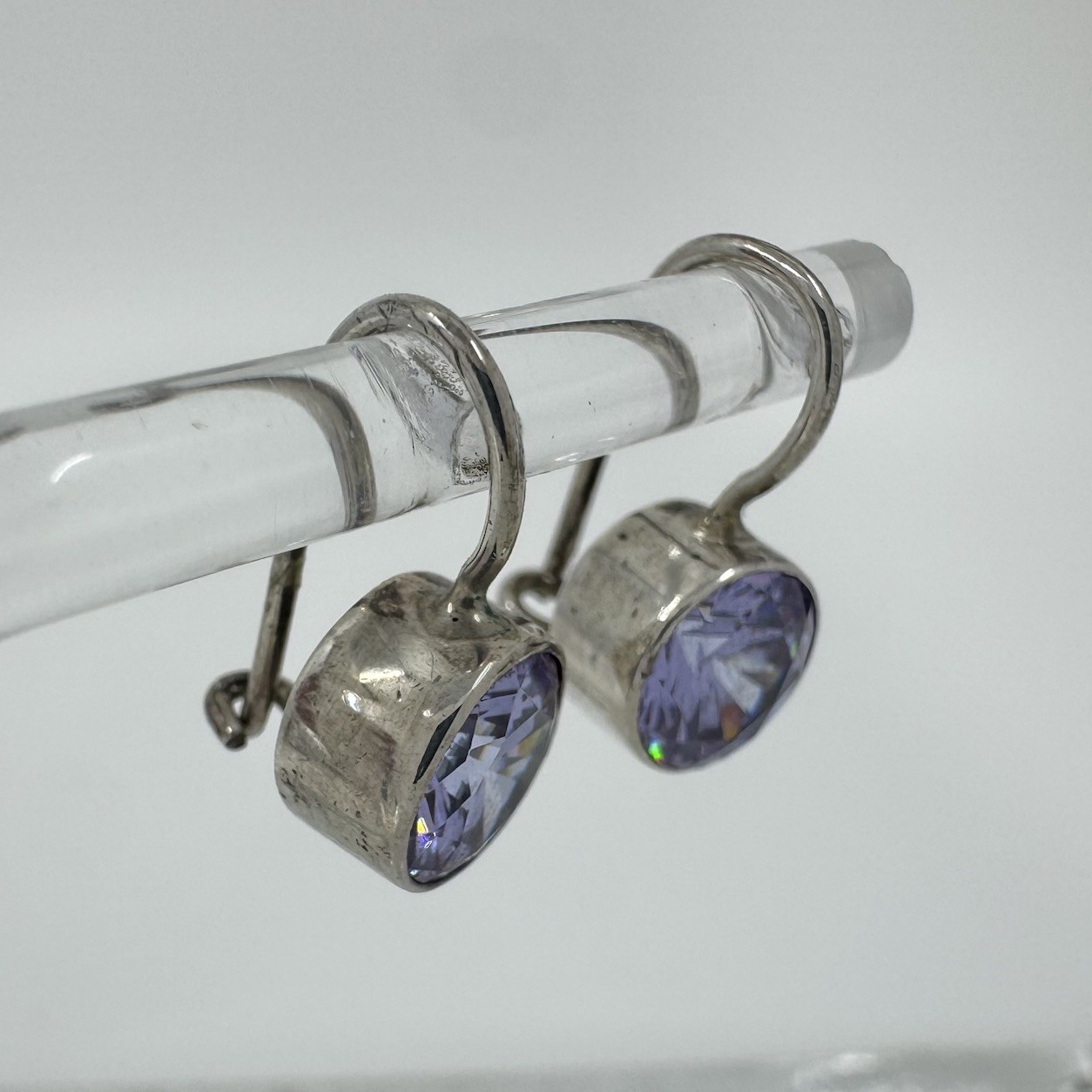 Vintage Artisan Karibau Round Bezel Set Purple Iolite Drop Earrings