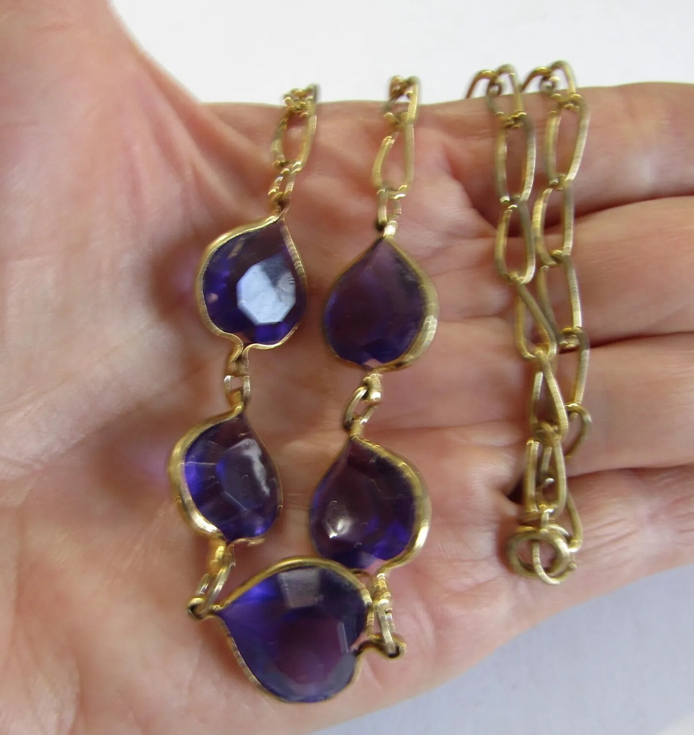 Vintage Purple Crystal Heart Necklace 12 mm 17.5 inch