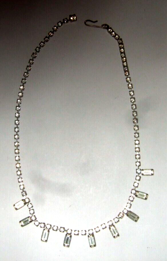 Emerald Cut Rhinestone Necklace Vintage Costume Jewelry Great Look