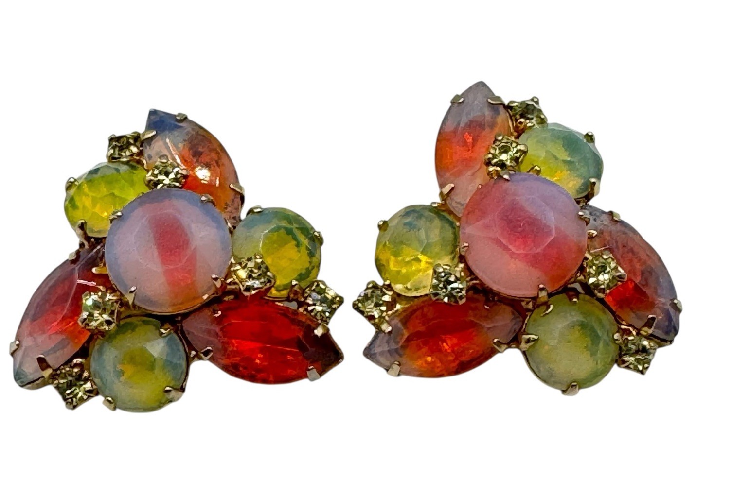KRAMER EARRINGS, designer Signed 1950’S Stunning & Rare Citrine & Rose