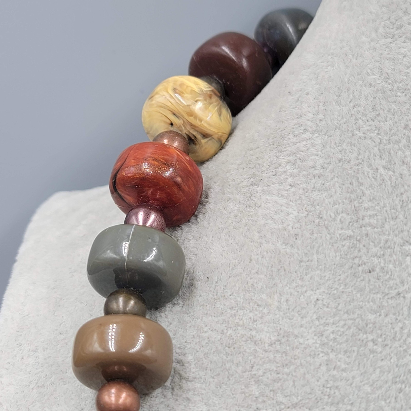 Vintage Fall Colors Acrylic Bead Necklace Estate Costume Jewelry 30″