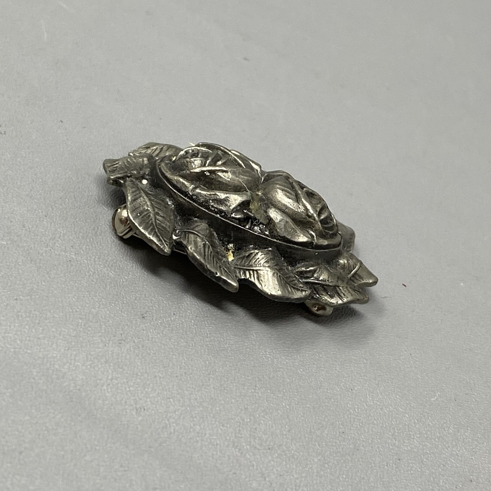 White Swan VTG Pewter Brooch Pin Double Rose Leaf Stacked Edge Silver Tone 1991