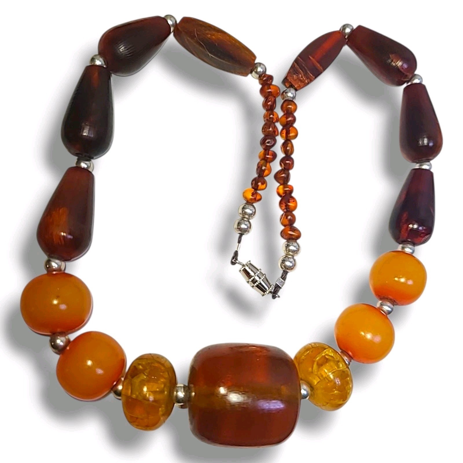 Mixed Baltic Amber Honey Cognac Butterscotch & 925 Silver Bead Necklace 20″