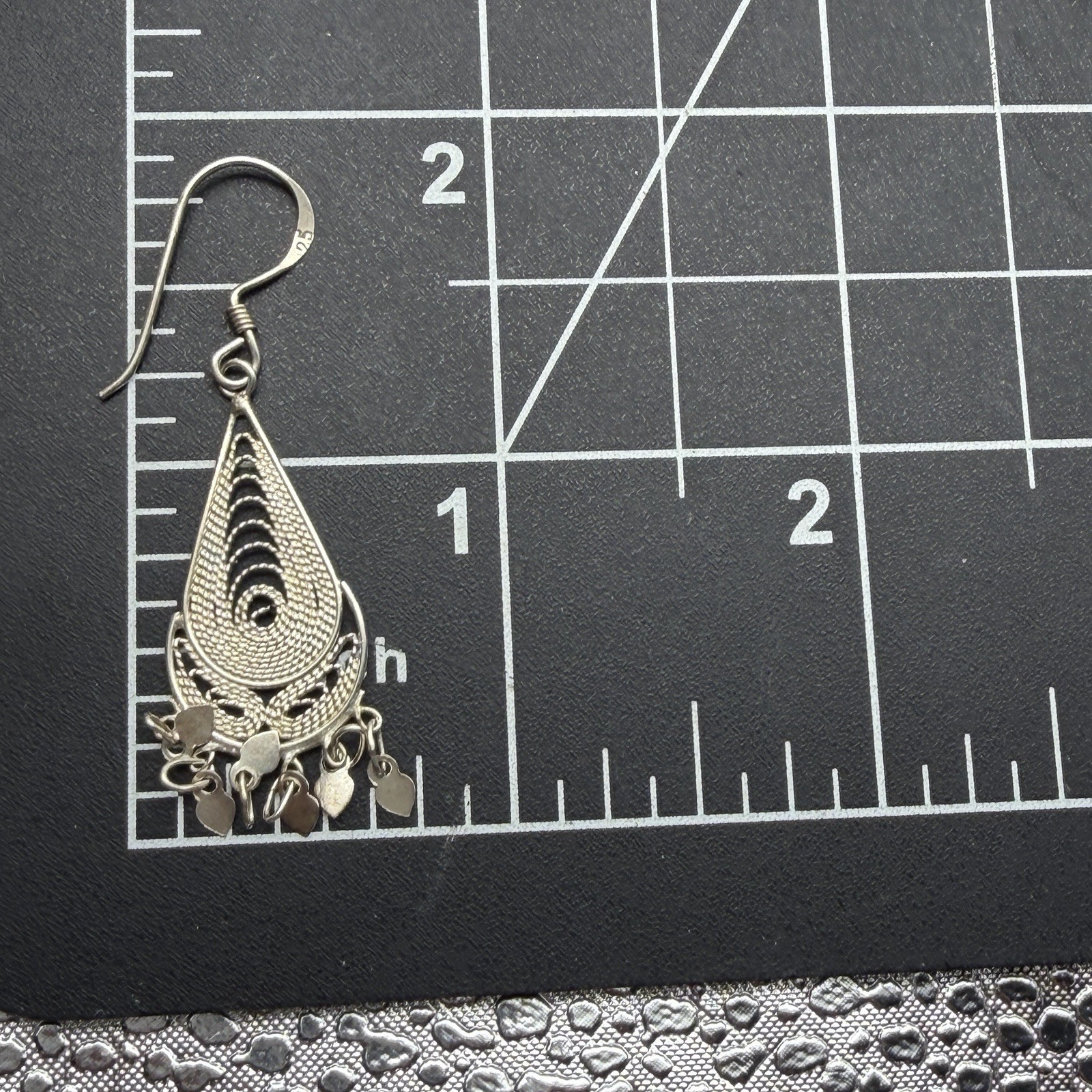 Vtg Sterling 925 Spun Silver Earrings Filigree Dangle Drop Cannetille Chandelier