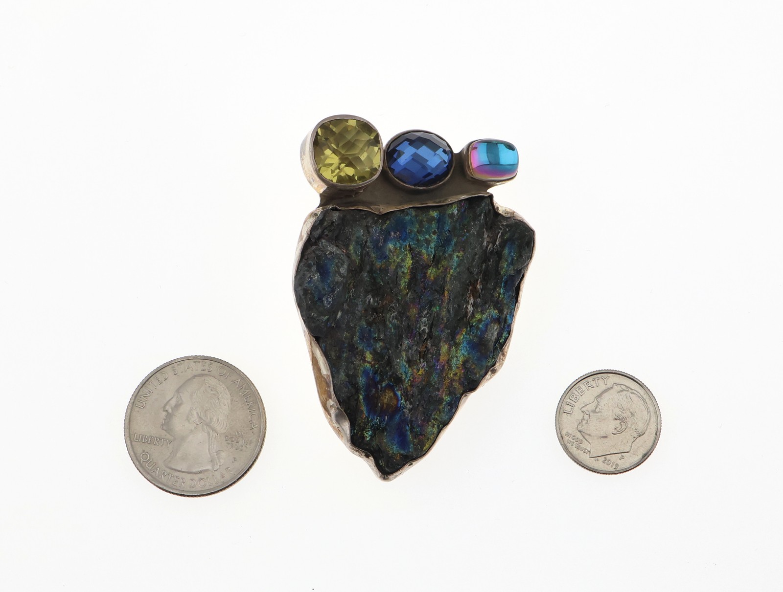 Amy Kahn Russell Sterling Silver Multi Stone Pendant/Pin 2.5″