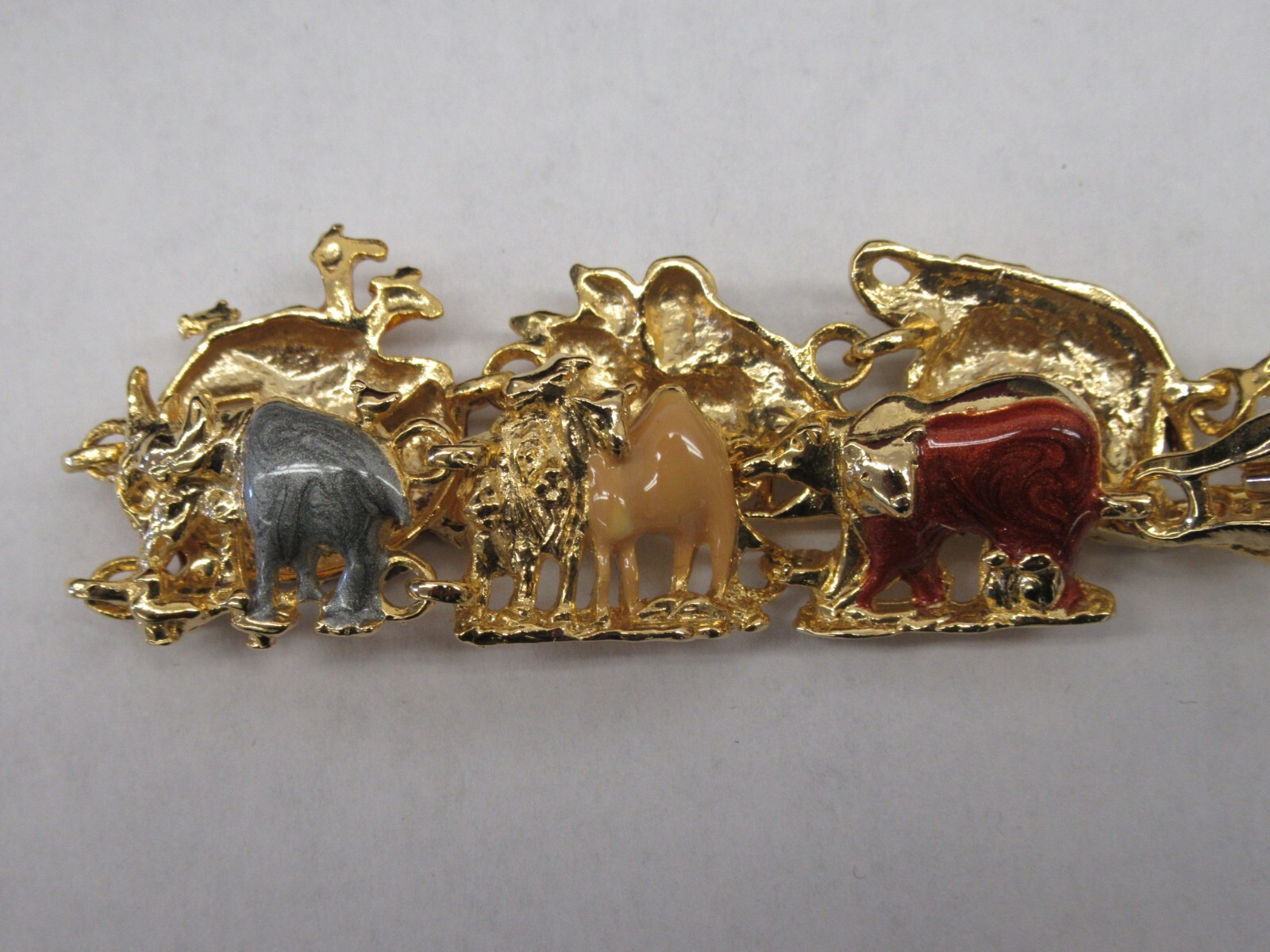 Vintage Tacoa gold tone enameled Noah’s Arc bracelet & earrings set