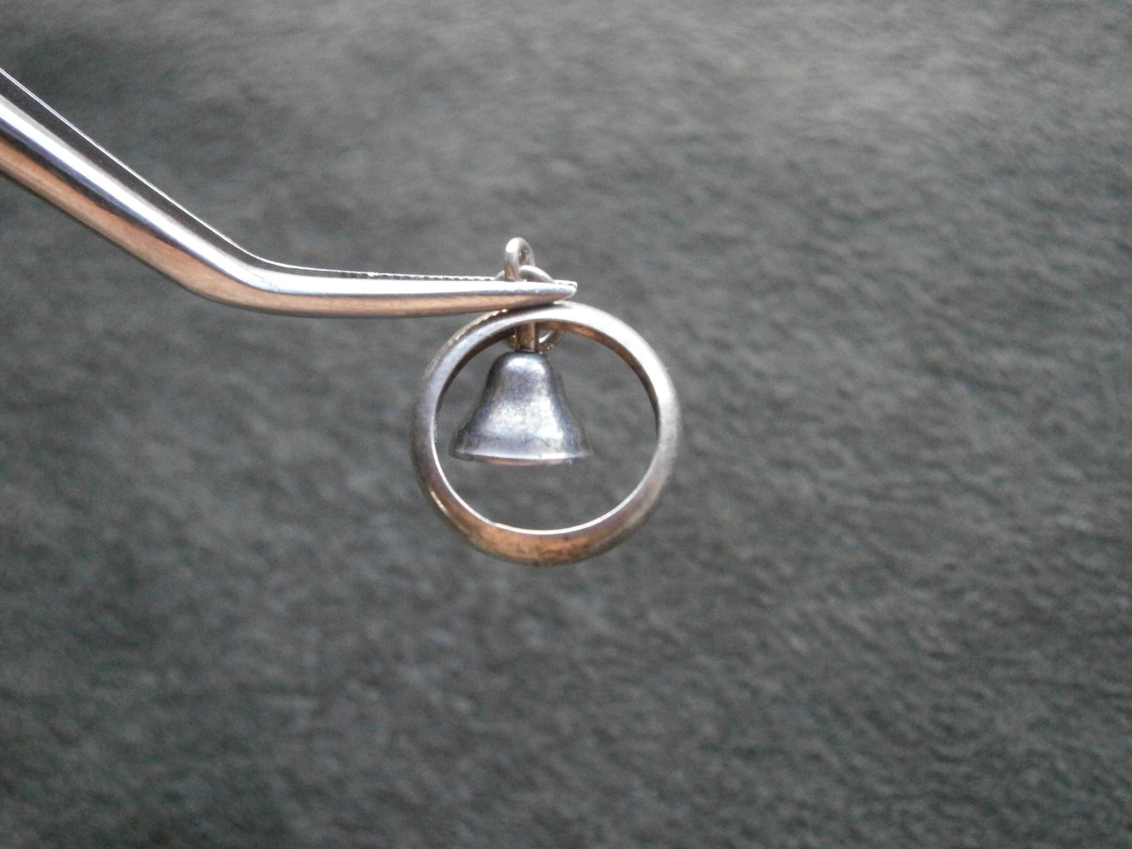 Bell Dangling in Circle Vintage 1940s Sterling Silver Bracelet Charm Pendant