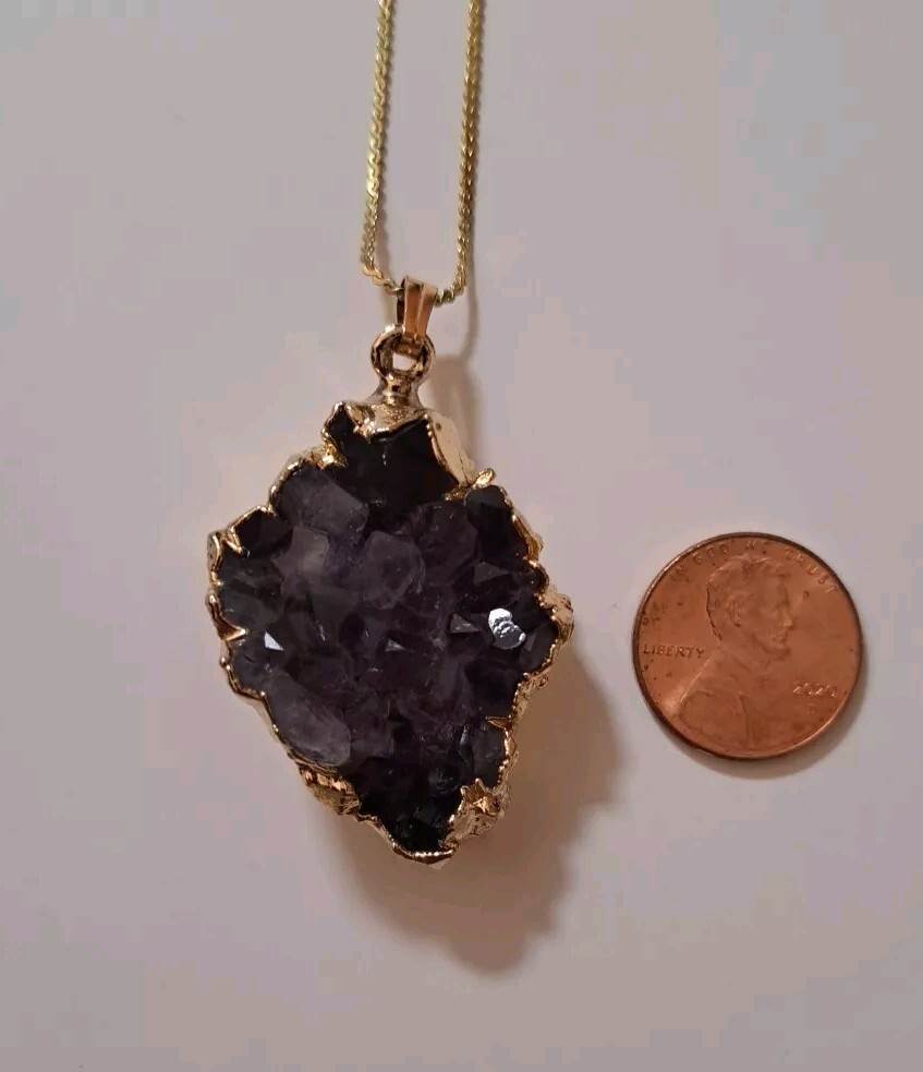 Amethyst Pendent Necklace 18g 25.25mm X 35.35mm & 18″ Gold Tone Rope Chain