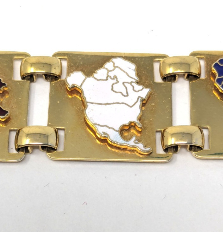 Vintage 60s United Nations Geoscheme Continental Regions Bracelet Bates & Klinke