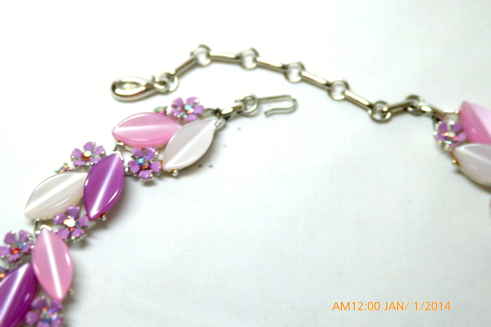 RARE LISNER LAVENDER MOONGLOW THERMOSET ENAMEL RHINESTONE NECKLACE EARRINGS