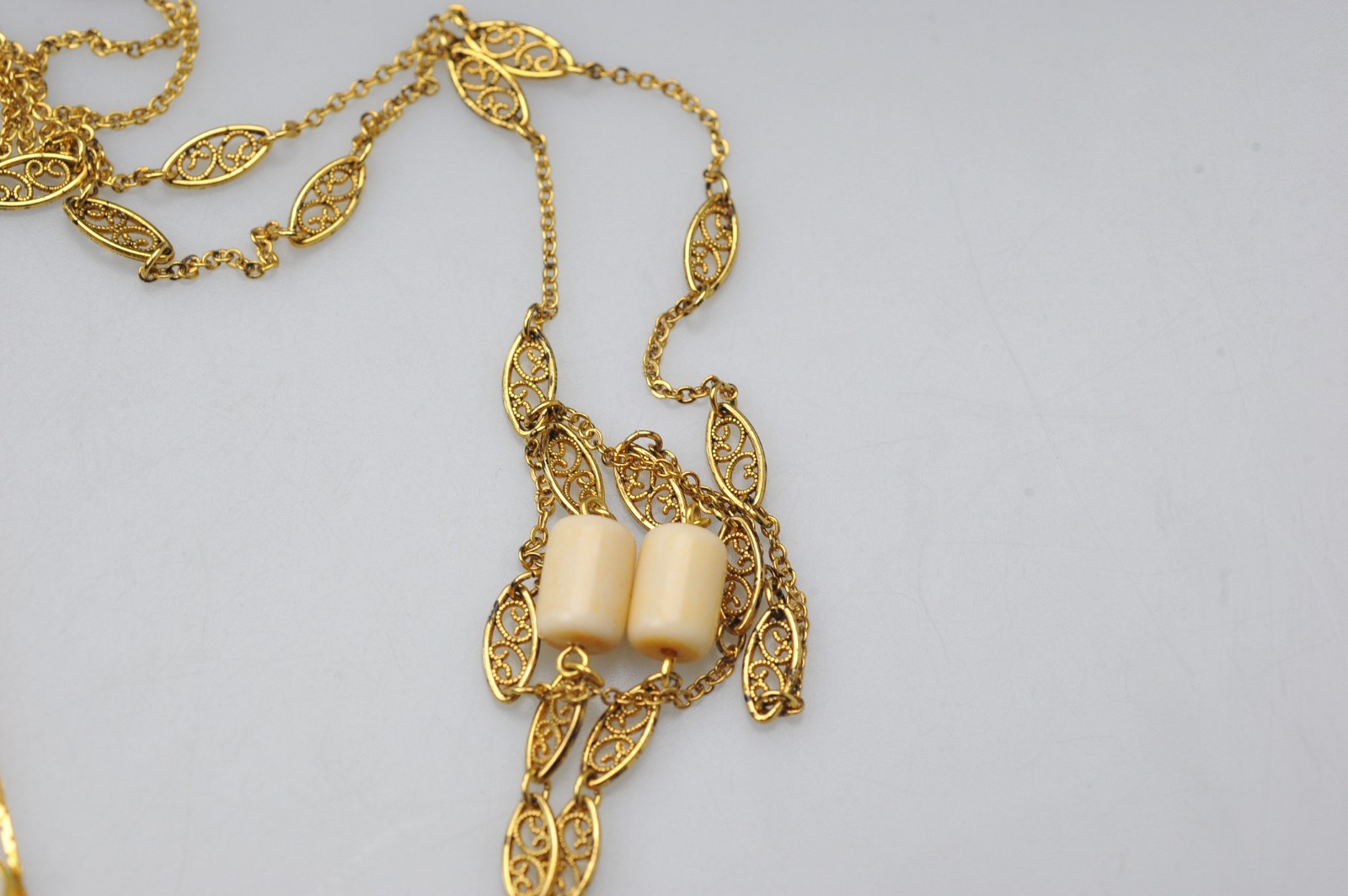 Necklace LOT Avon Ivory cream gold tone layered dangle filigree PE26