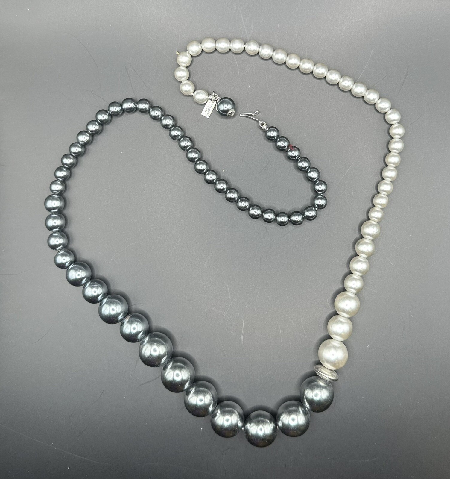Vtg Signed Marvella White and Gray Faux Pearl Necklace 23” Long