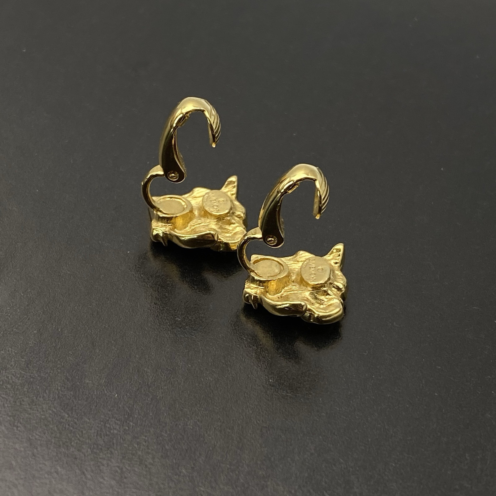 Vintage Givenchy Earrings Signed Flower Gold Tone Logo 80s Every Day Classic