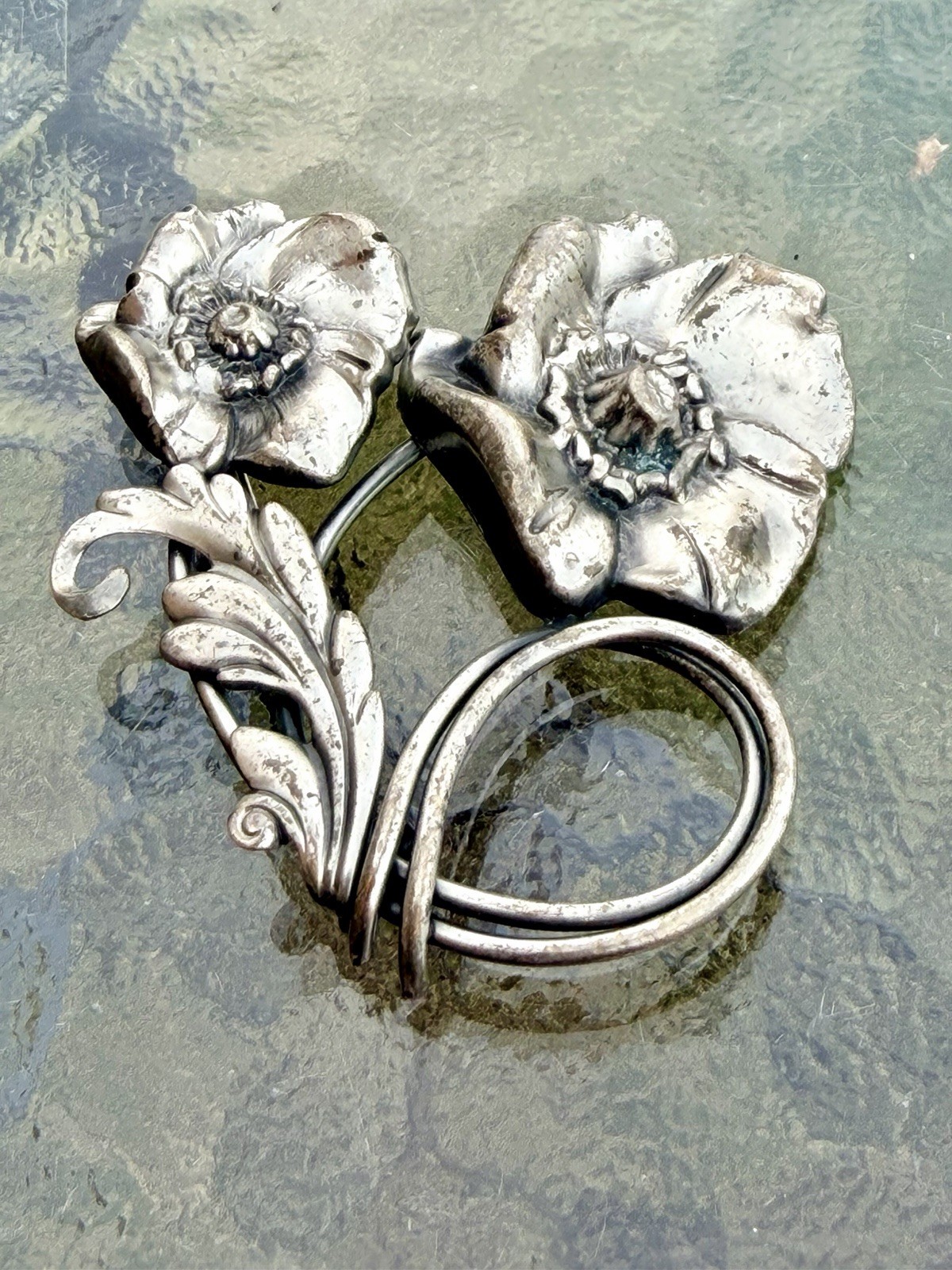 Vintage William B Kerr Silver Poppy Lily Lotus Flower Pin Brooch