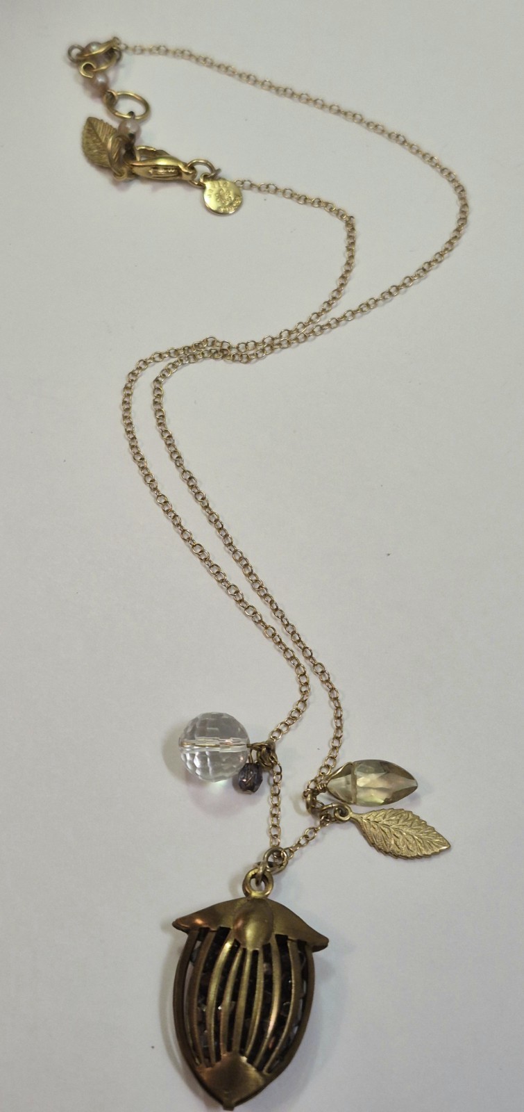 David Aubrey Pendant Necklace Glass Gold Tone Vintage Style Birdcage Dainty