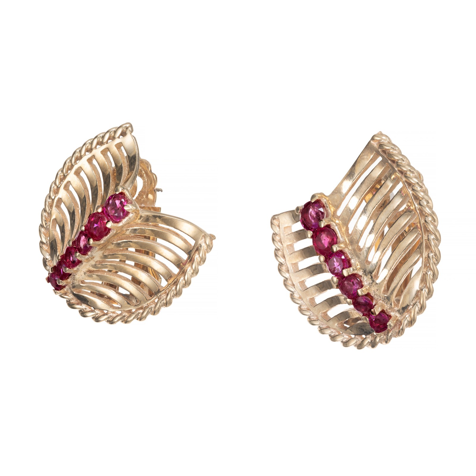Vintage 1950 Natural GIA Bright Red Ruby Earrings 14k Gold Clip Post