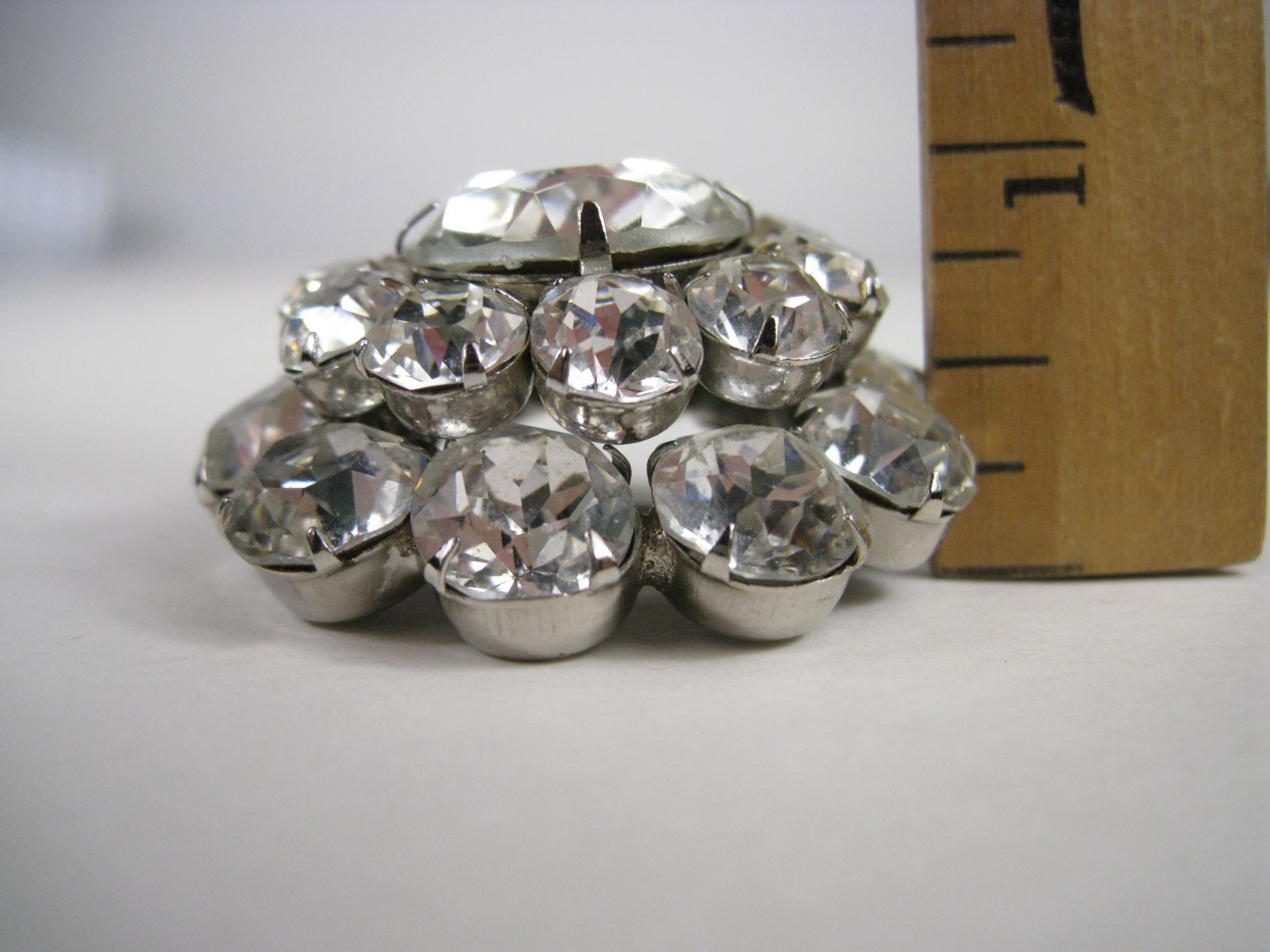 Silver Tone Rhinestone Cluster Brooch Round Domed Vintage Clear