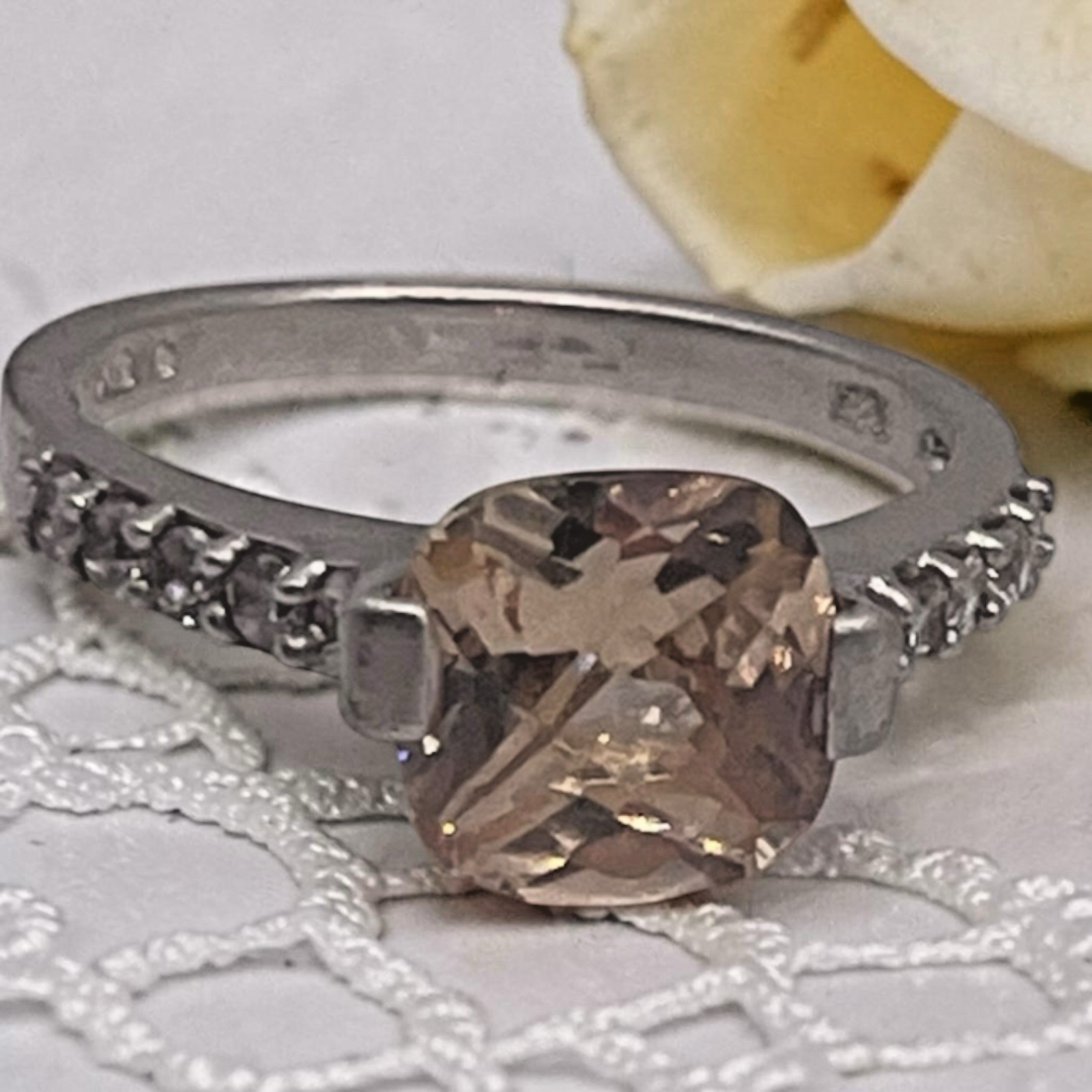 Pale Yellow Citrine CZ w/ Accents 925 Sterling Silver Cocktail Ring, size 8.25