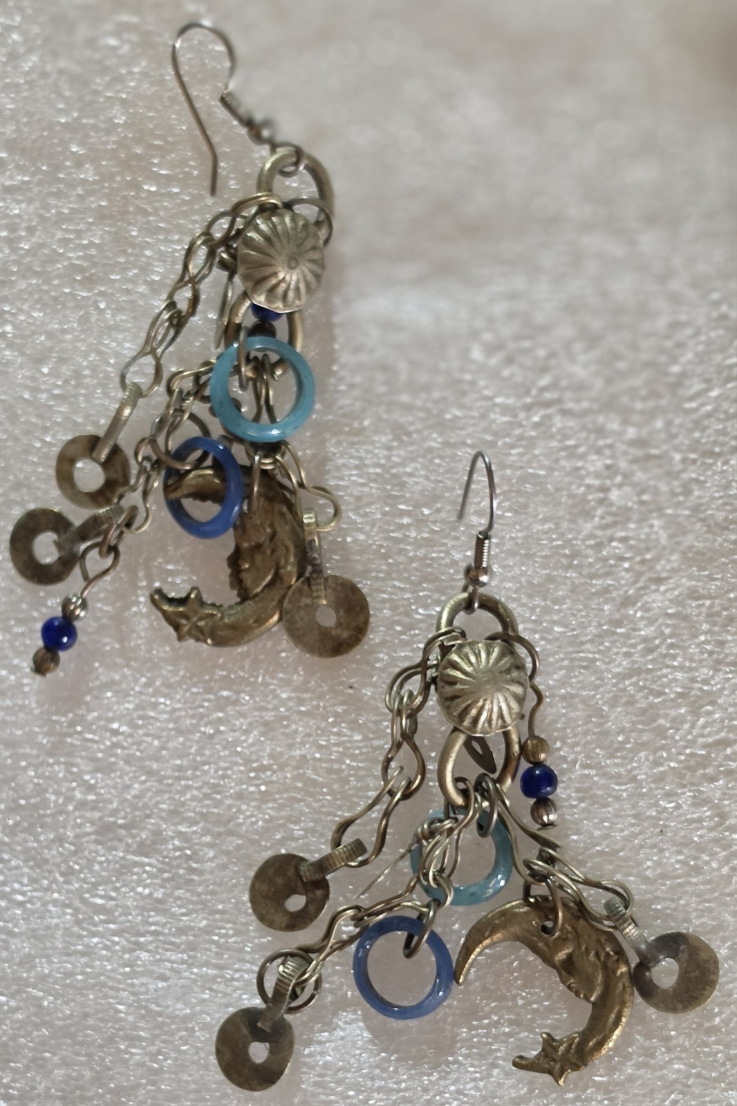 Vintage Folk Art Figural Charm Bracelet & Drop Dangle Pierced Earrings