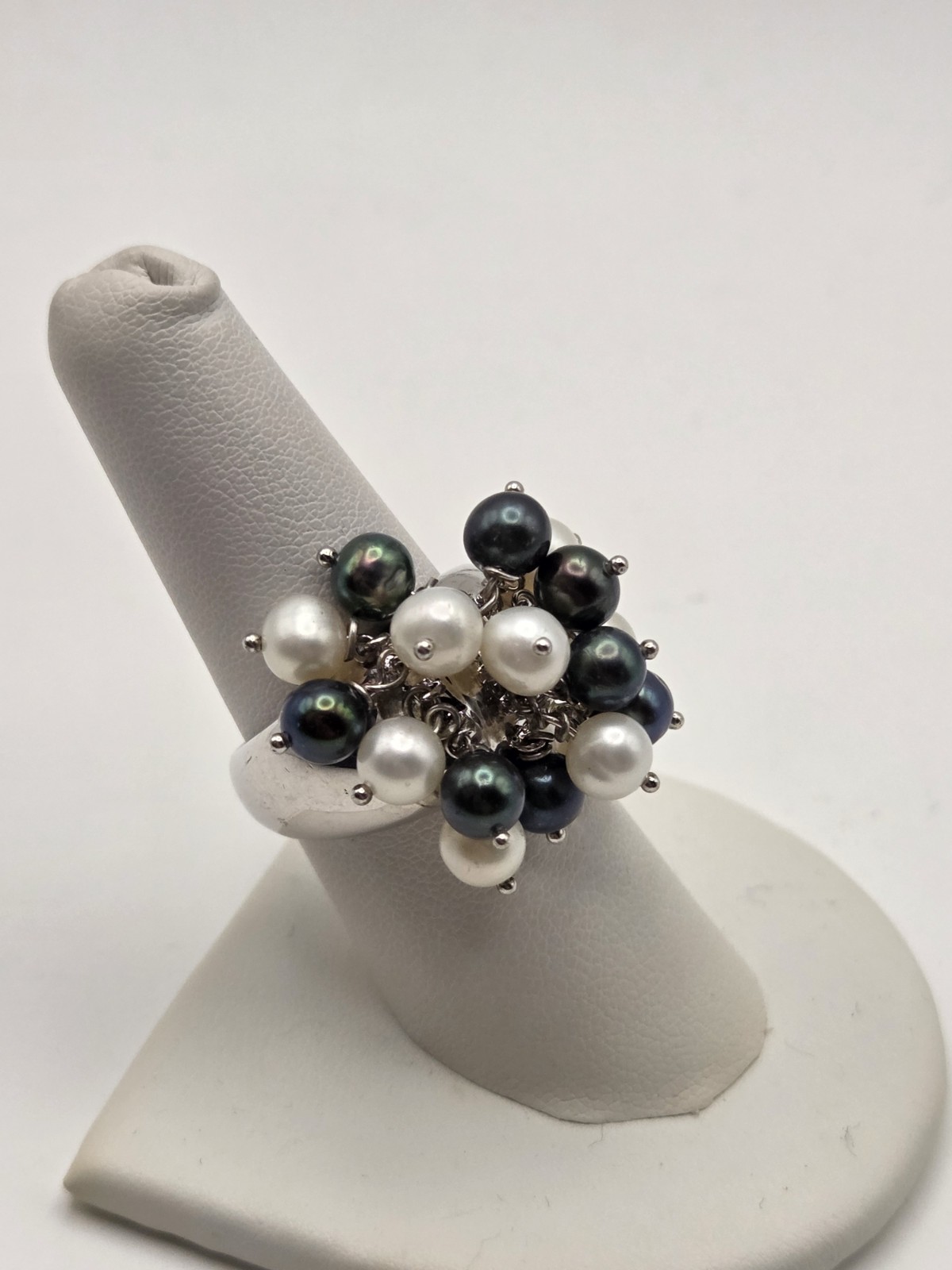 925 Vintage Dangle Pearl Ring White And Gray Sterling Silver Size 8
