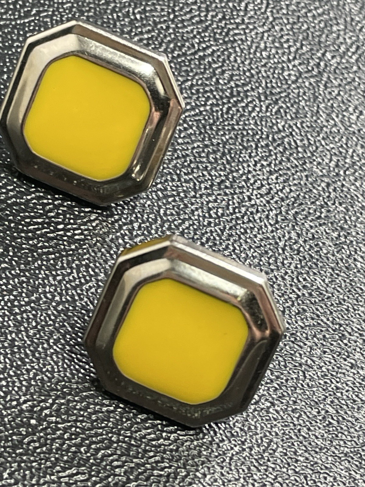Vintage Yellow Resin Silver Tone Metal Earrings