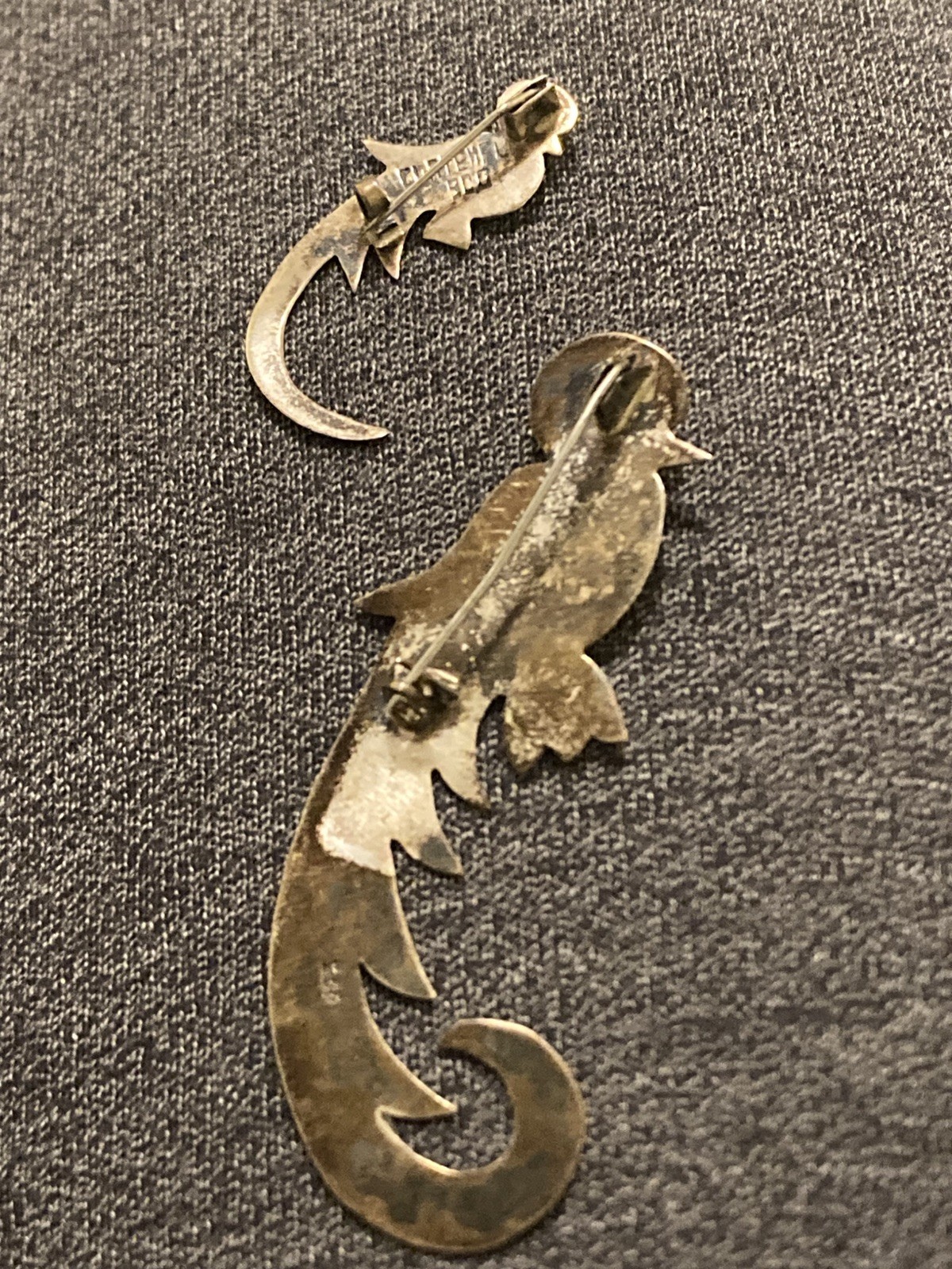 Guatemala Vintage Antique 900 sterling & 925 bird Quetzal Brooch lot of 2