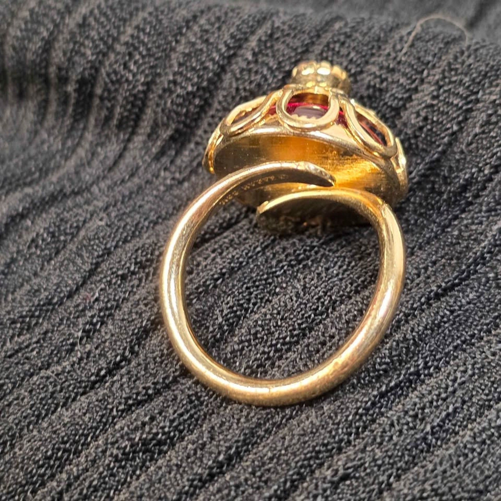 Sarah Coventry Royal Crown Cocktail Ring 70s 1971 Red Gold Tone