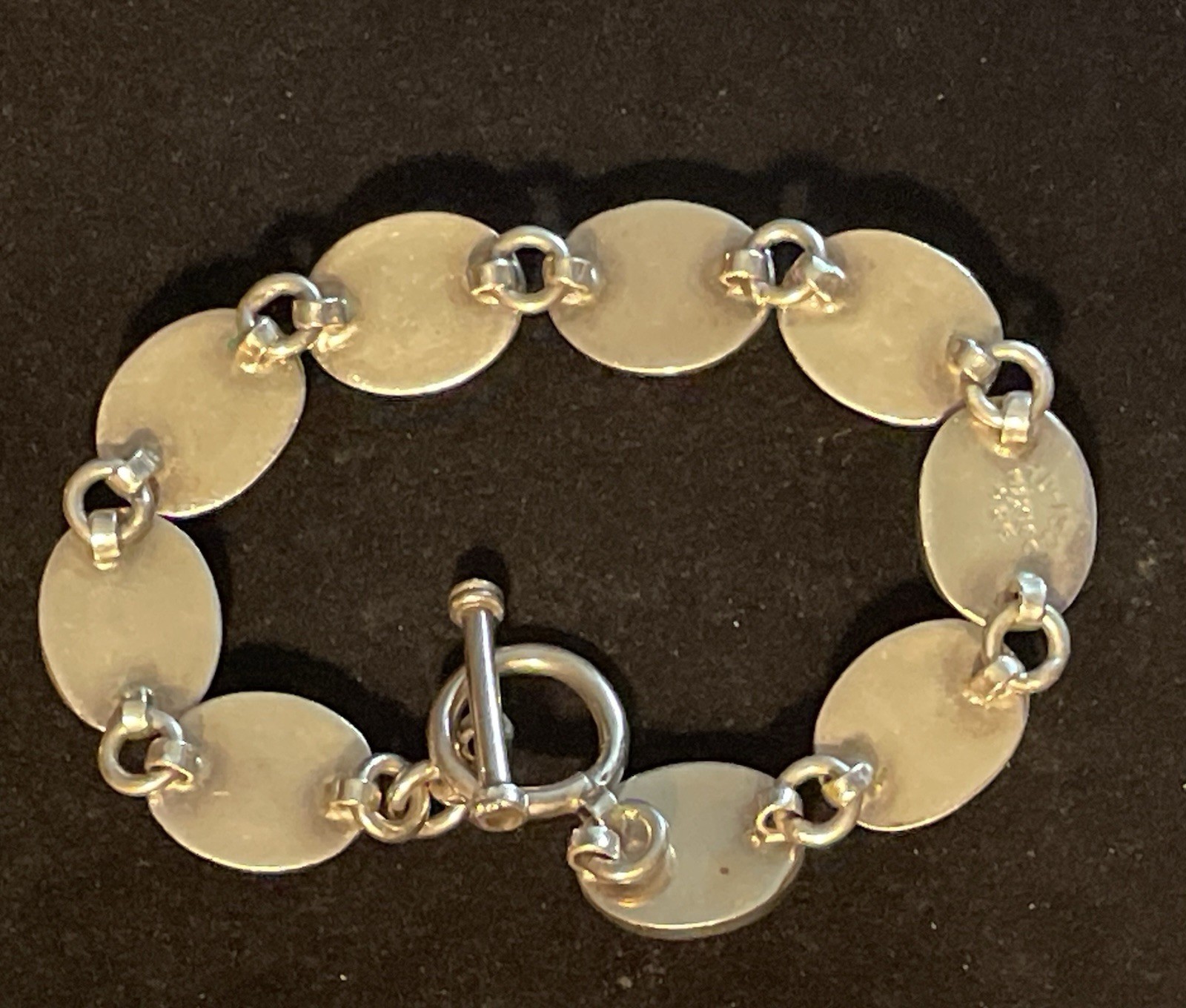 Vintage Taxco Sterling Silver Jade, Tigers Eye & Onyx Chain Link Bracelet. 7”