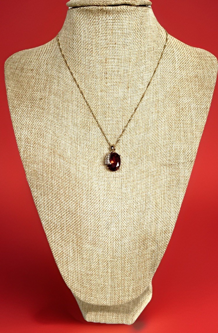 Fine Adj. Gold Plated Necklace with a Large 12 Ct Garnet Pendant 17″ to 18-1/2″L