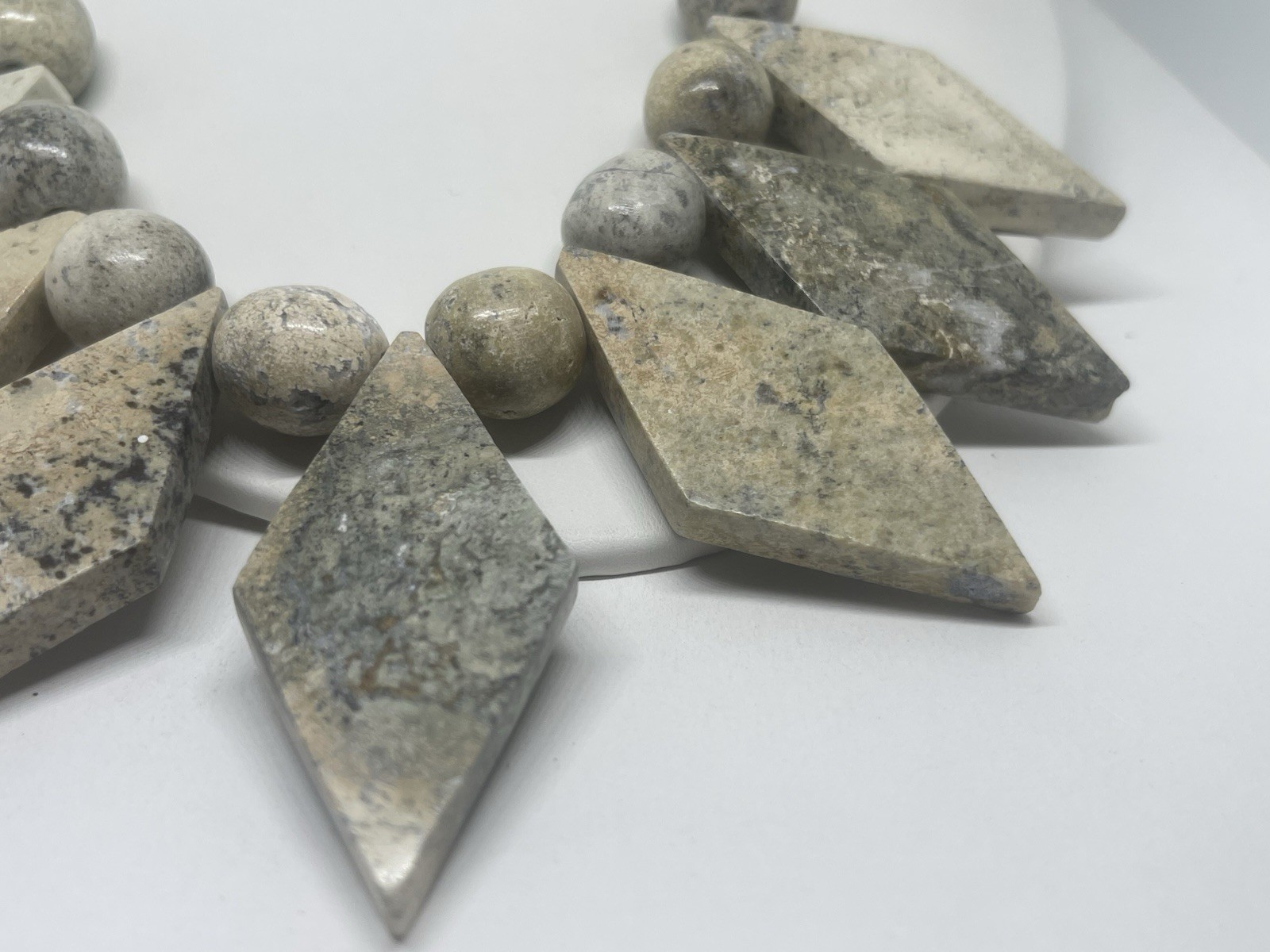 Dendritic Jasper Natural Stone Vintage Bib Festoon Statement Necklace Geometric