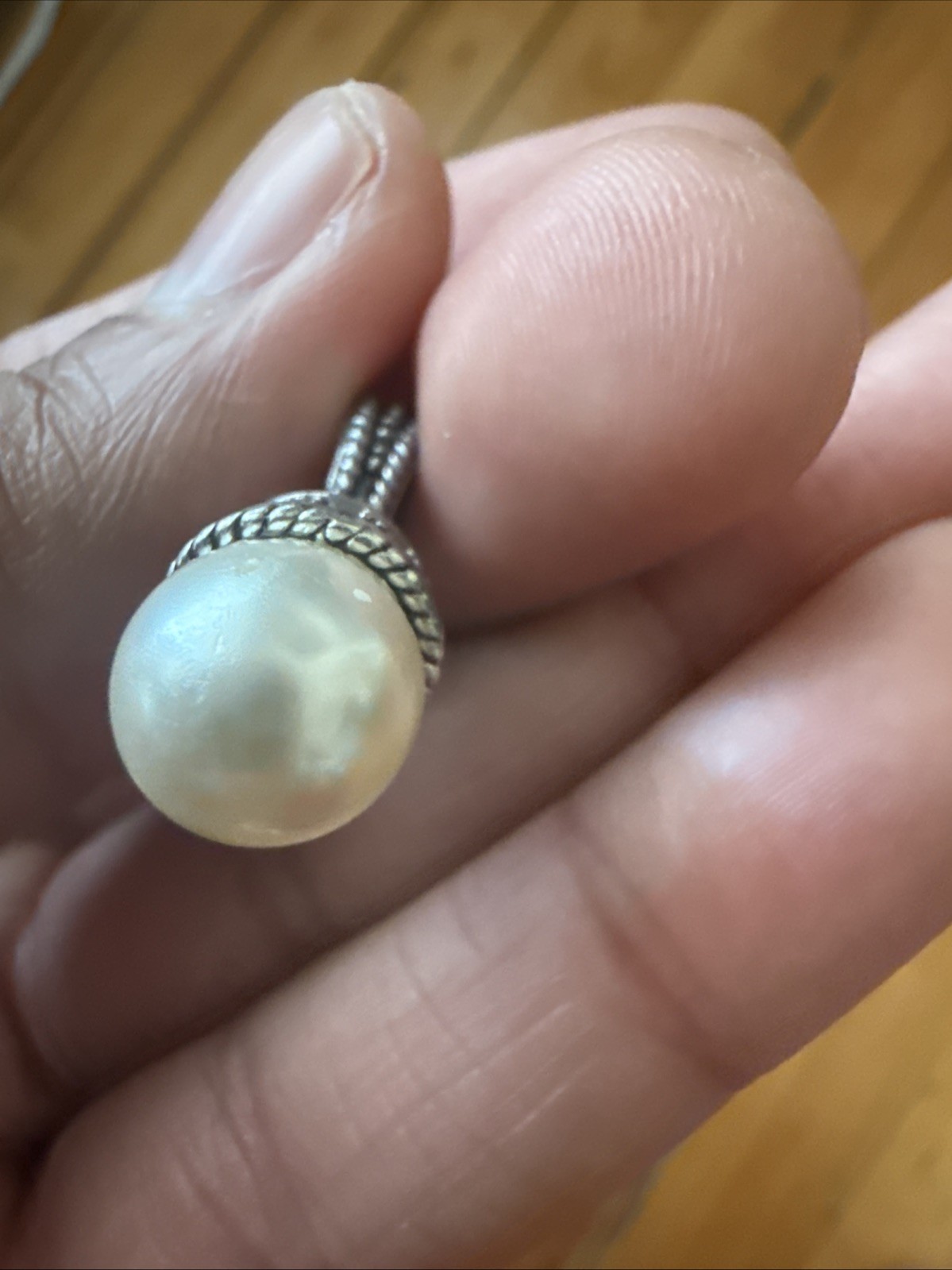 Vintage 925 Silver Art Deco Style Pearl Round Scrolled Pendant