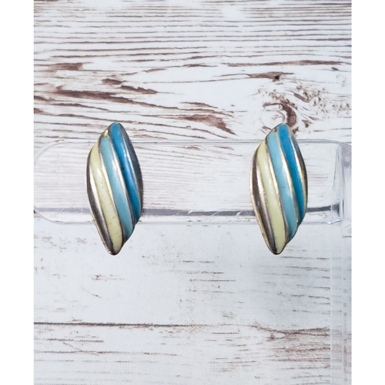 Vintage Clip On Earrings Unusual Blue Tones Slightly Under 1″