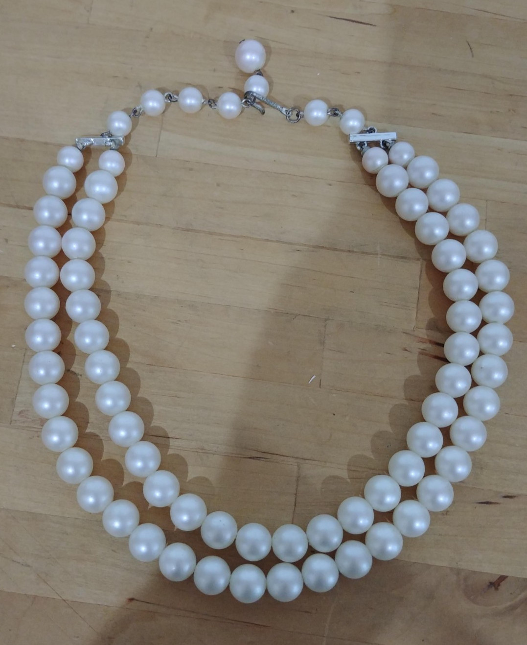 Vintage Double Stranded Faux Pearl Choker Necklace. Adjustable