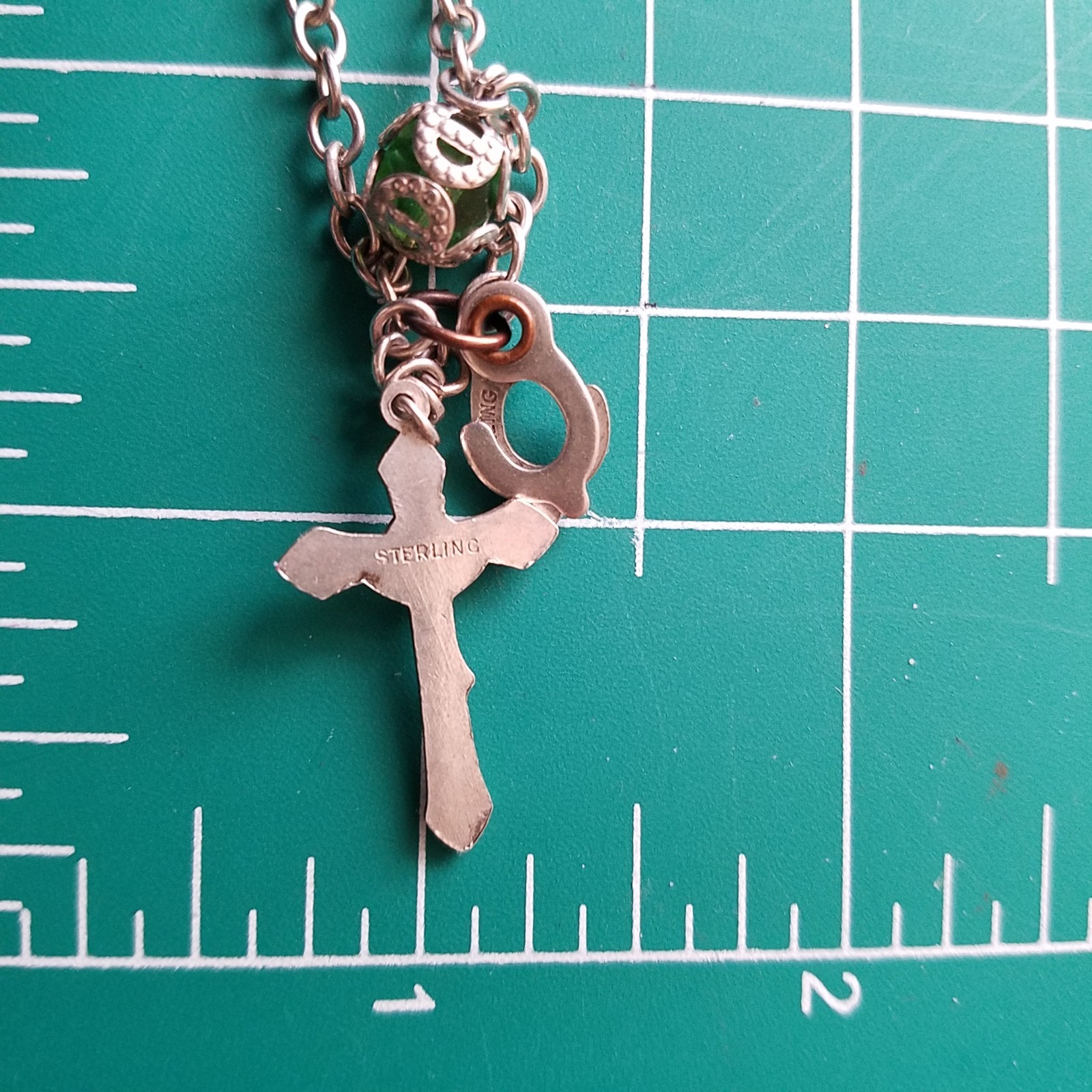Vintage Sterling Chain Capped Green Bead Rosary Bracelet