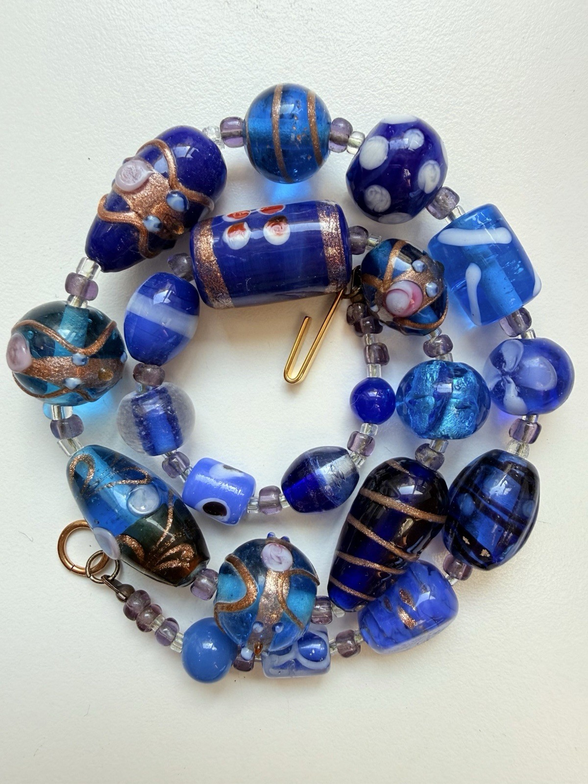 Vintage Czech Glass Bead Necklace Wedding Cake Beads, Foil Lined (3277)