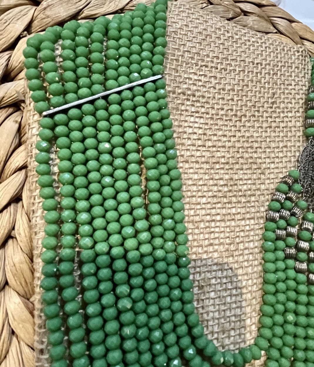 Vintage Beaded Necklace 16in Green Beads Clasp Closure Multi-Strand Set