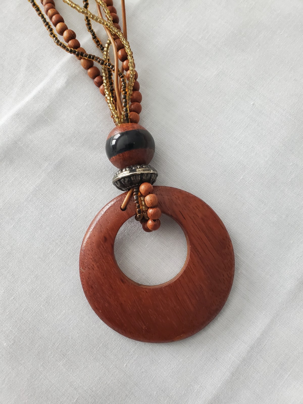 Lot of 4 Vintage Wood/Ceramic Necklaces, 1 Bracelet Boho Hippie Beaded
