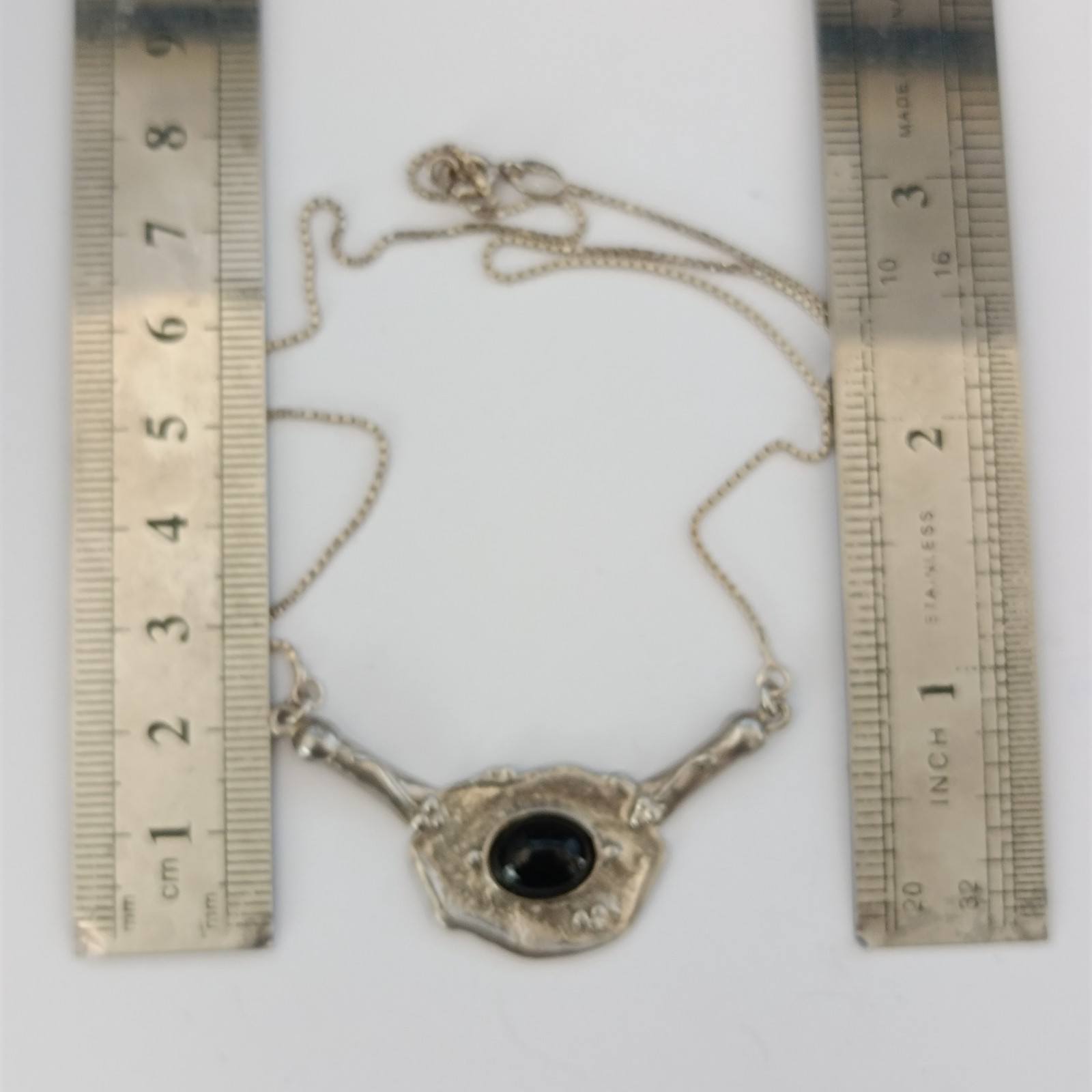 Modernist Silver Onyx Necklace Artisan Freeform Bib Brutalist Israel Art Vintage