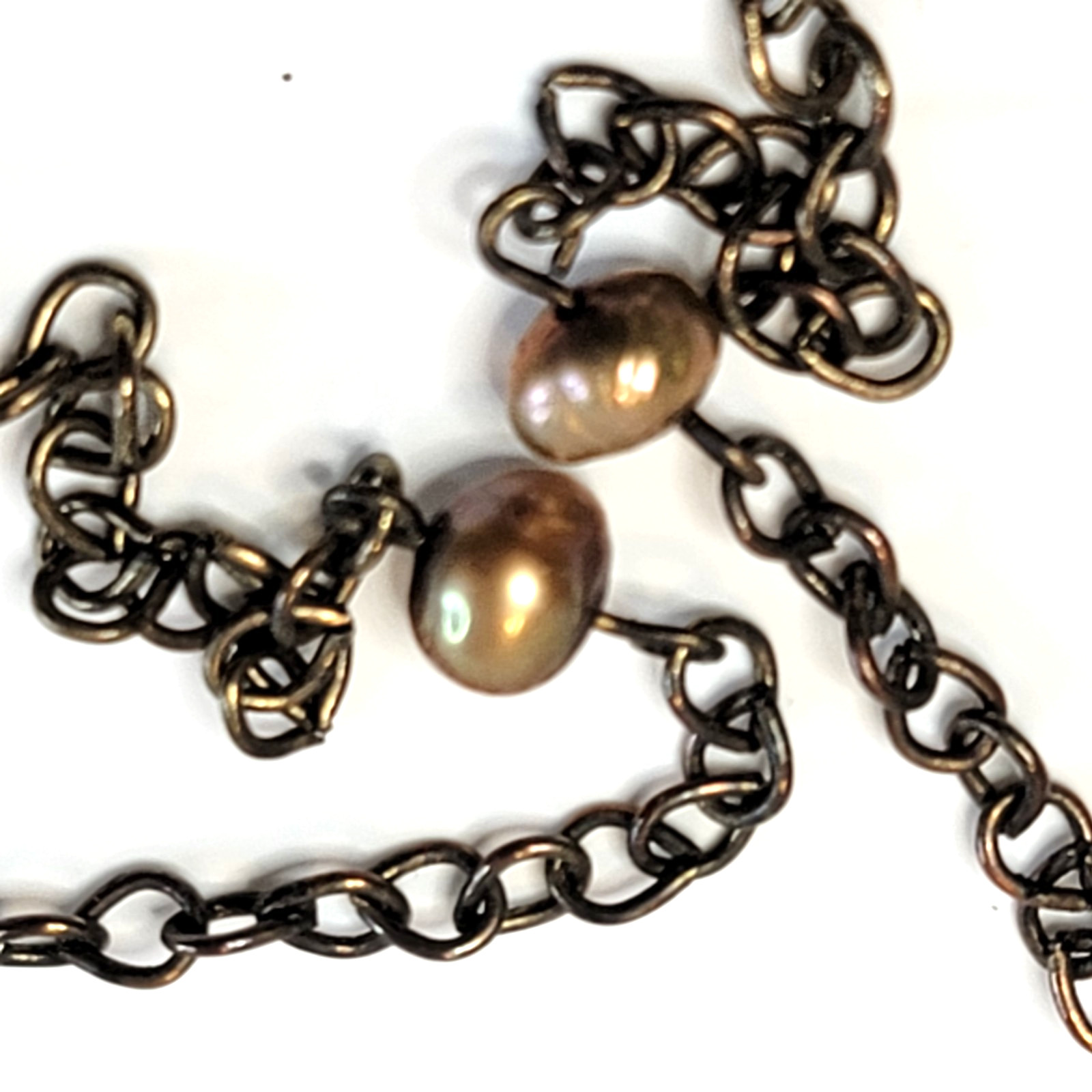 Vintage Coldwater Creek Goldstone and Pearls Bronze Tone Bib Festoon Necklace