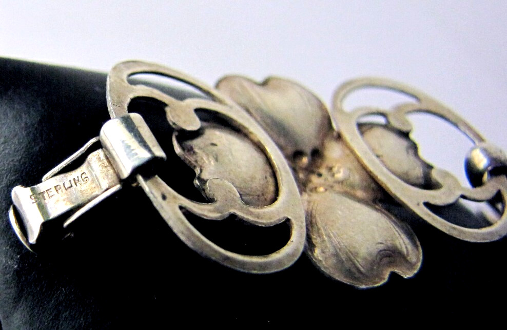 Vintage Dogwood Tree Flower Bracelet Sterling Silver Panels Small 5.5″Chain NYE?