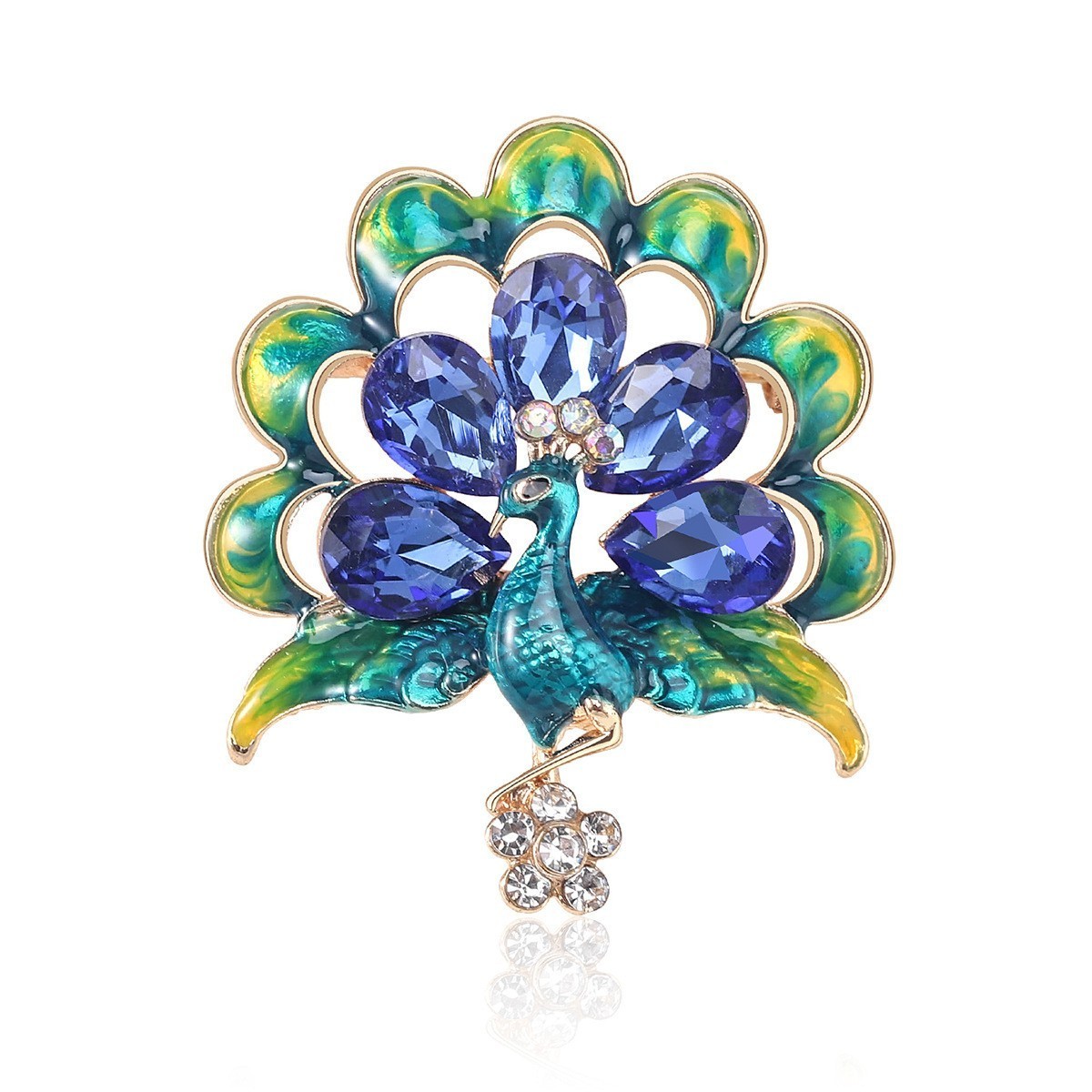 Baroque Style Peacock Bird Rhinestone Crystal Cyan Bird Brooch Pin Pendant Gift