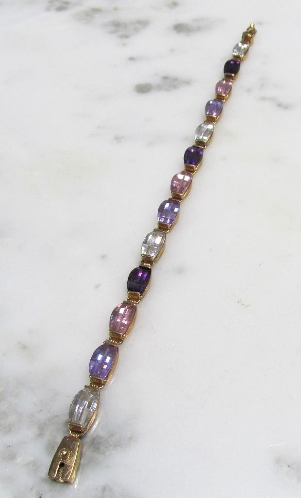 Unknown Faceted Stones Gold Plated Sterling Silver Bracelet ~ 21.4g ~ 2-K165