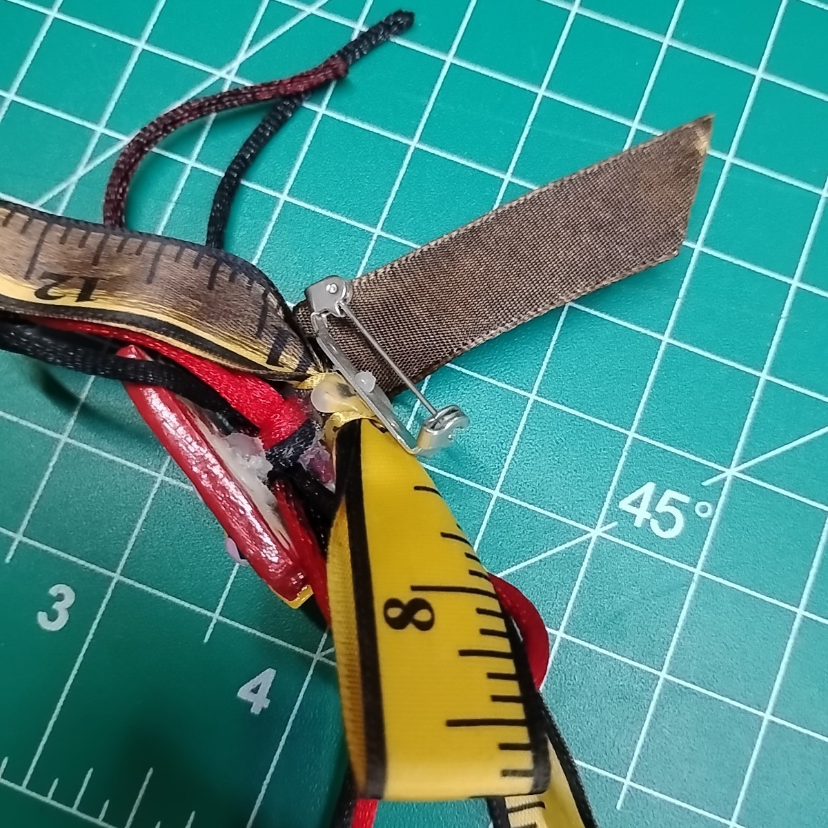 Vintage ABC Chalk Board Tape Measure Cord Teacher Pin Brooch