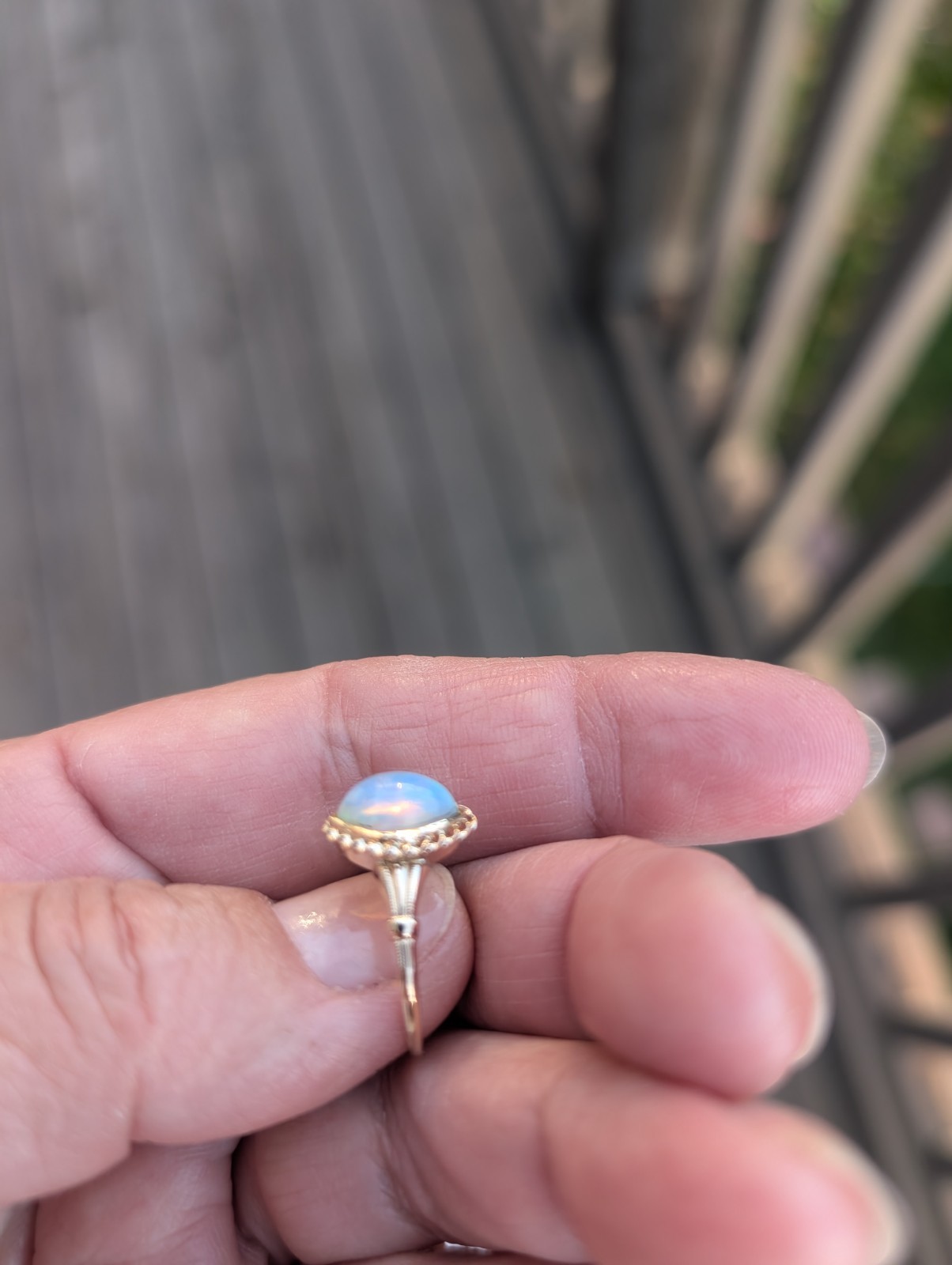 Vintage BDA 10 K Yellow /Rose Gold Marquise-Cut Opal size 6.5