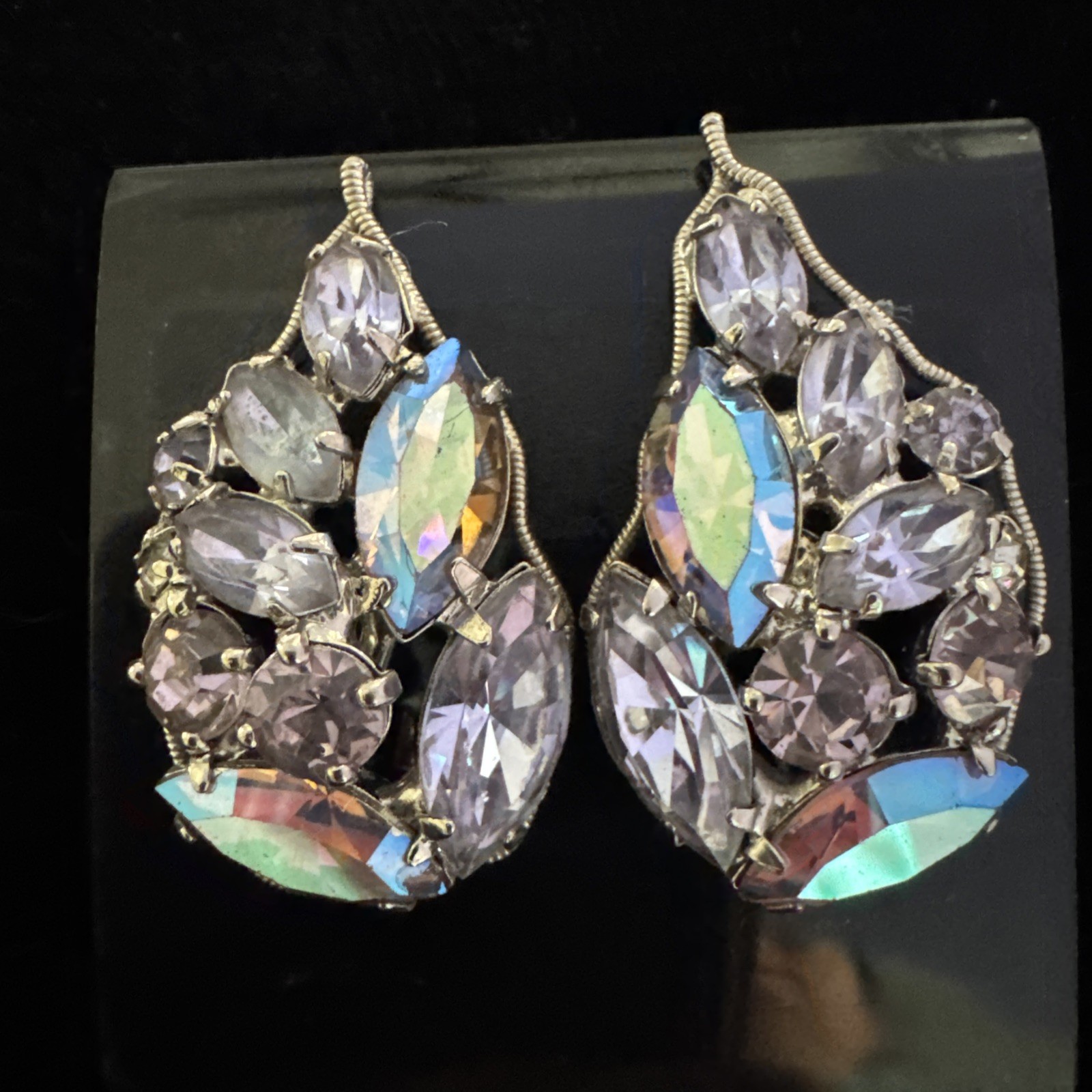 Vintage La Roco Signed Clear Rhinestone Butterfly Wing Clip On Earrings