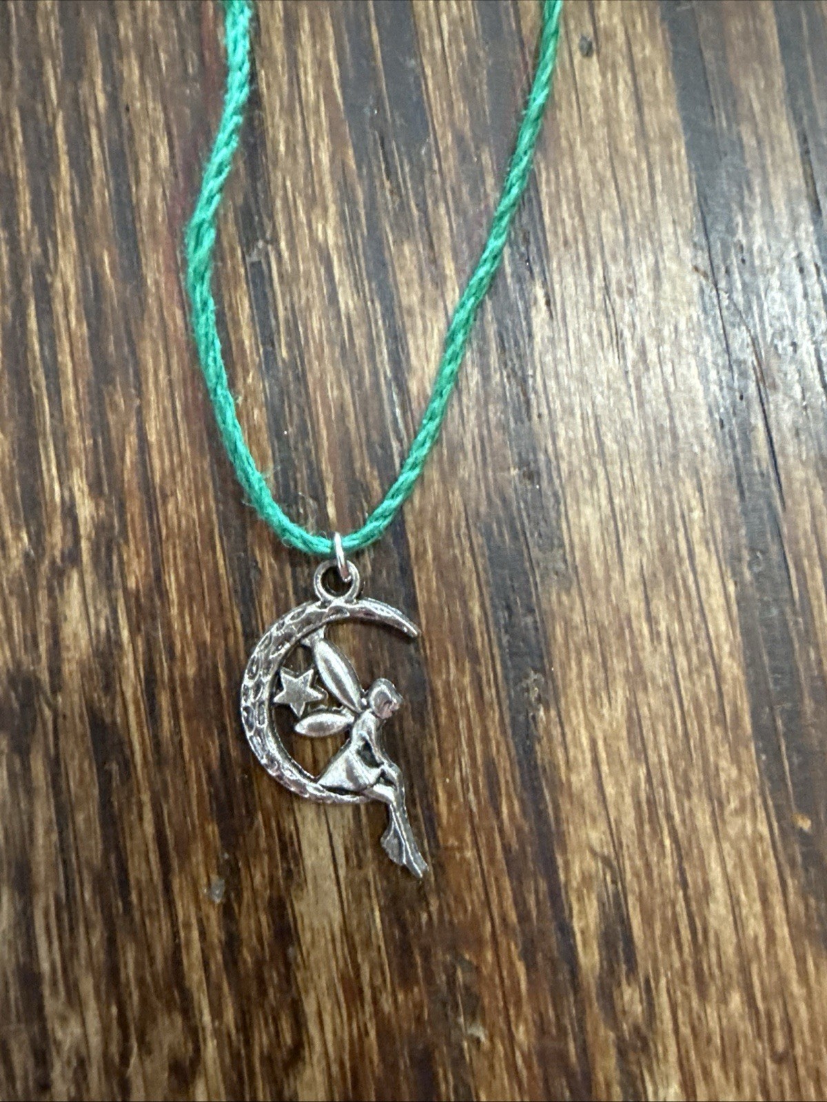 FAIRY CHARM MOON STAR Dainty Necklace Hemp Cord Boho PIXIE Tibetan Silver Tone